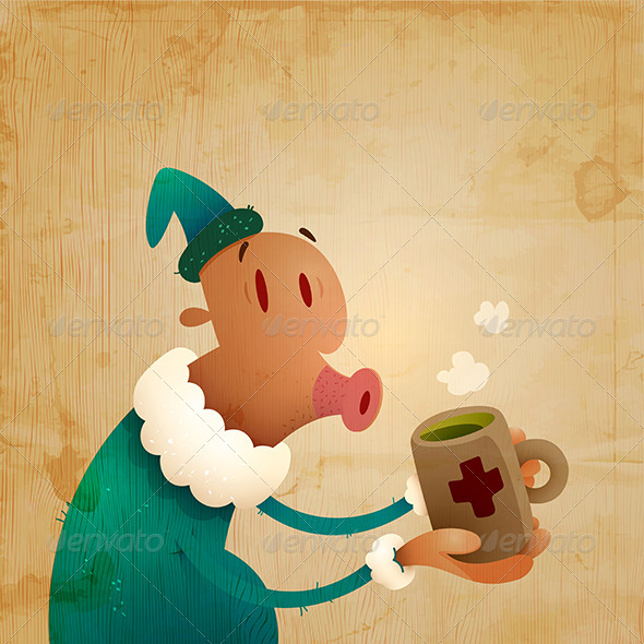 Man Caught A Cold And Drinks Hot Tea - People Characters