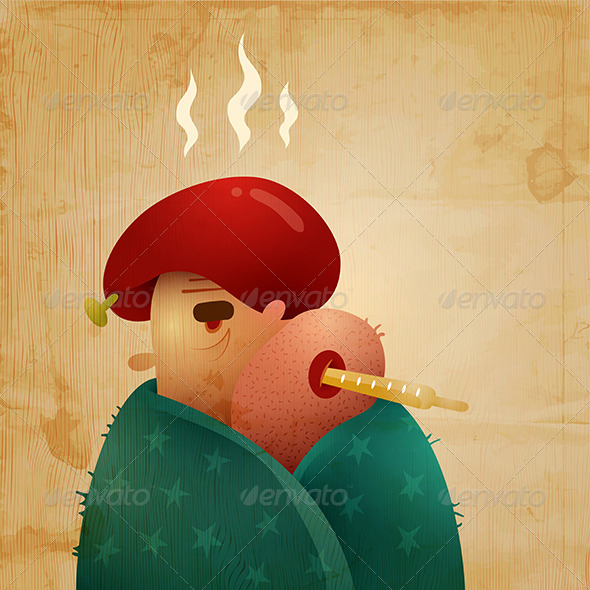 Man Caught A Cold And Chills His Fever - People Characters