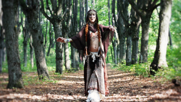 Mystical Woman Walk in Forest