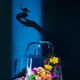 Flowers in a transparent bag, hand shadow with a dinosaur figure, cute spring still life - PhotoDune Item for Sale