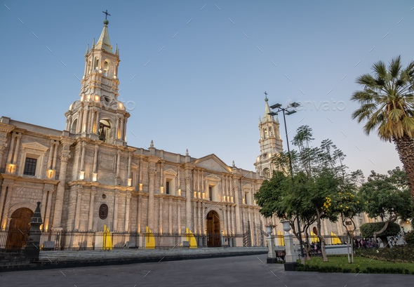 Cathedral at Plaza de Armas - Arequipa, Peru - Stock Photo - Images