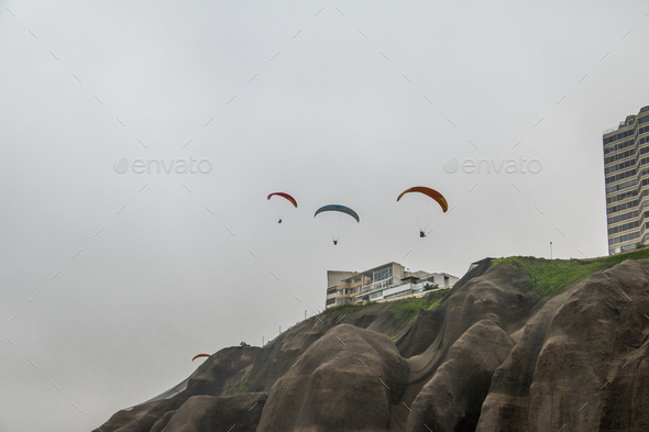 Paragliding in Miraflores district - Lima, Peru - Stock Photo - Images
