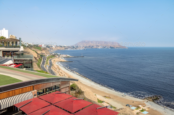 Aerial View of Miraflores green Coast - Lima, Peru - Stock Photo - Images