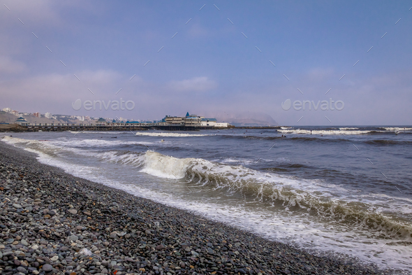 Beach view of Miraflores green Coast - Lima, Peru - Stock Photo - Images