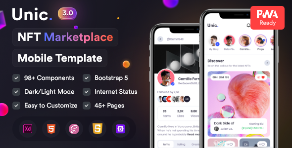 Unic – NFT Marketplace HTML Mobile Template