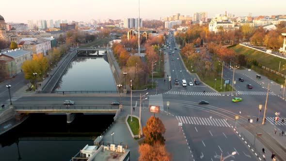 City streets, river autumn aerial Kharkiv, Ukraine