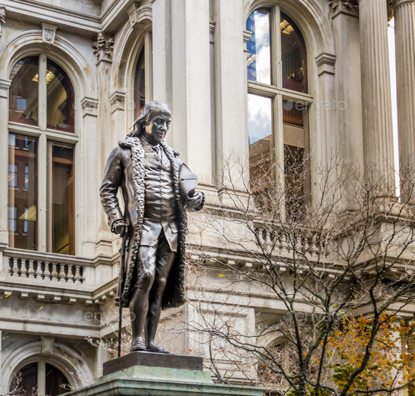 Benjamin Franklin Statue At Old City Hall Boston Massachusetts Usa