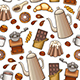 Seamless Pattern with Coffee Pot and Sweets