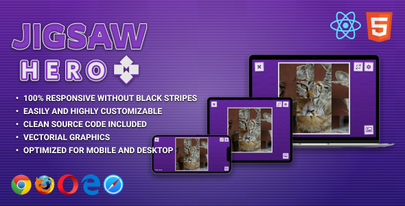 Jigsaw Hero – HTML5 Puzzle Game (React) Mobile and Desktop