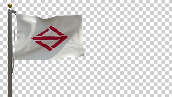 Yokohama City Flag (Japan) on Flagpole with Alpha Channel - 4K alt