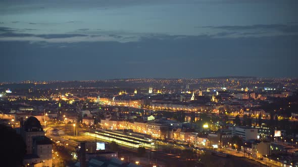 Illuminated Prague city center skyline at night,Czechia,view from Děvín hill. alt