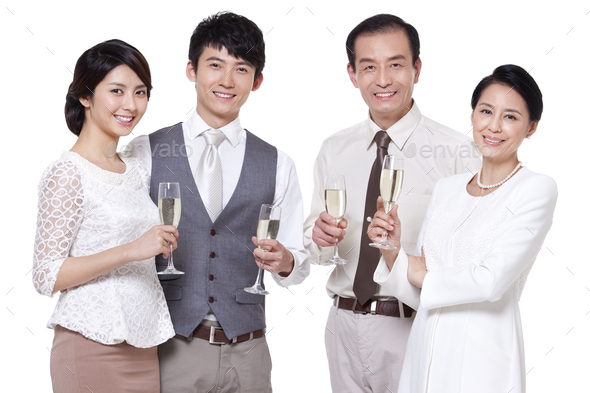 Wealthy family having champagne