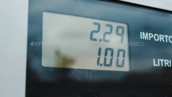 Gas station counter with prices that continue to rise in Italy