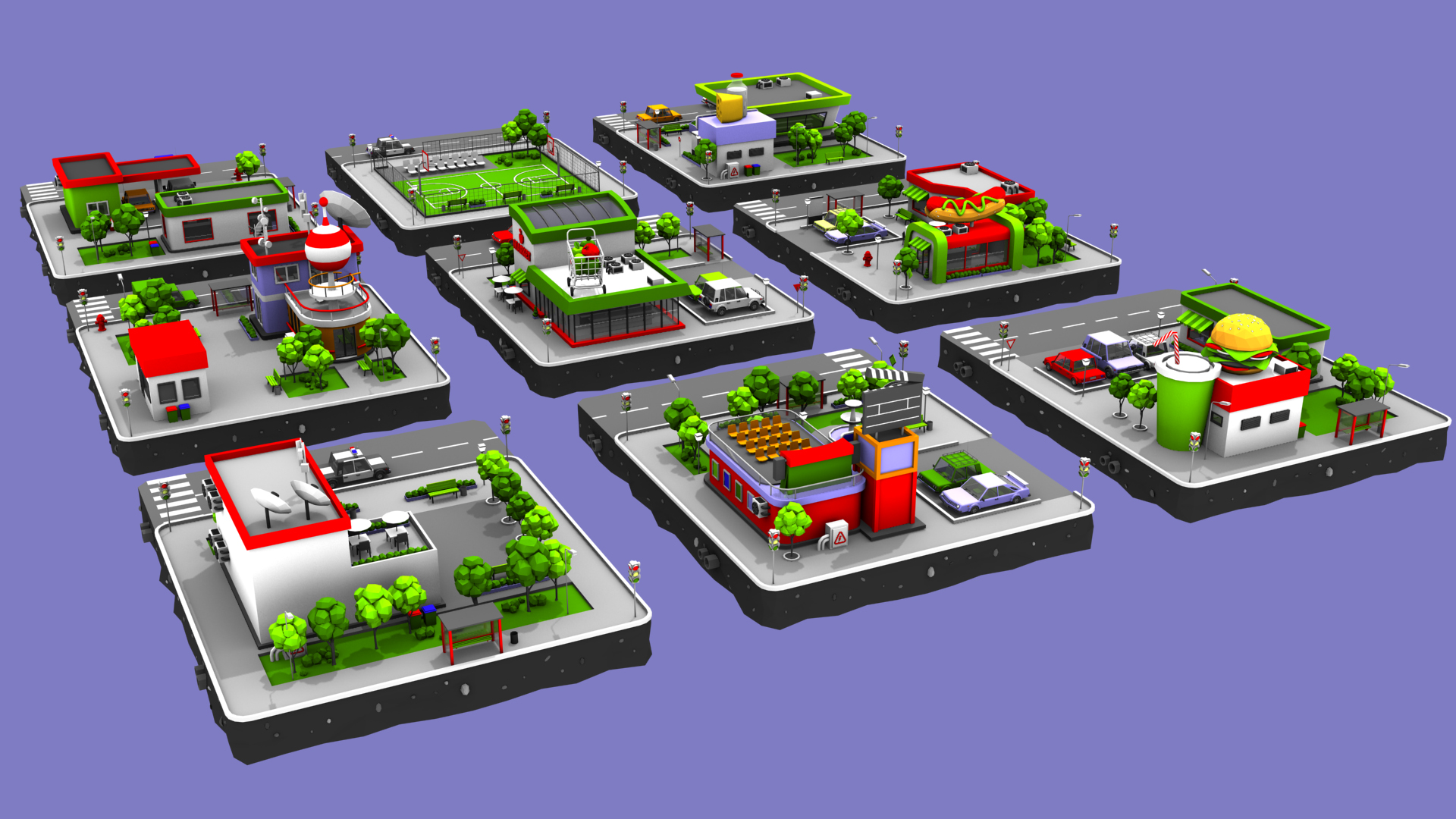 Cartoon Low Poly City - 9 Blocks by LowPolyLand | 3DOcean