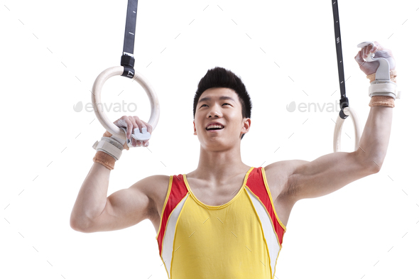Gymnastic athlete punching the air
