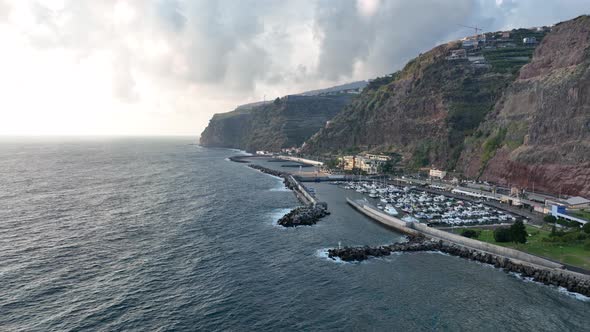 Coastline of Madeira Portugal Beautifull Sunny Island the Atlantic Ocean Aerial Drone View alt