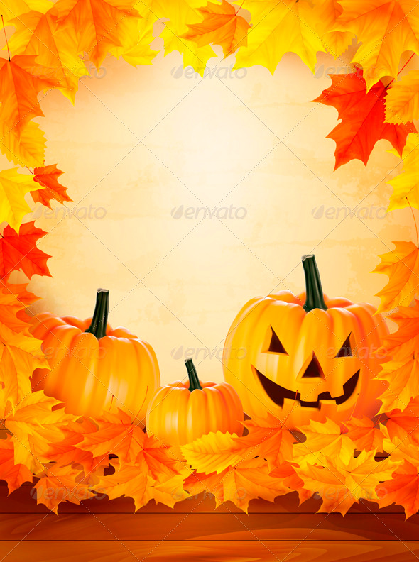 Pumpkin Background with Leaves Halloween Backgroun - Halloween Seasons/Holidays