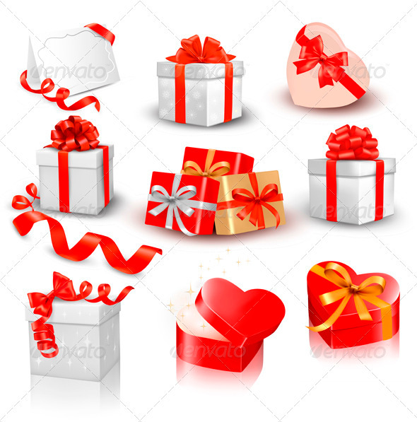 Set of Colorful Gift Boxes with Bows and Ribbons - Seasons/Holidays Conceptual