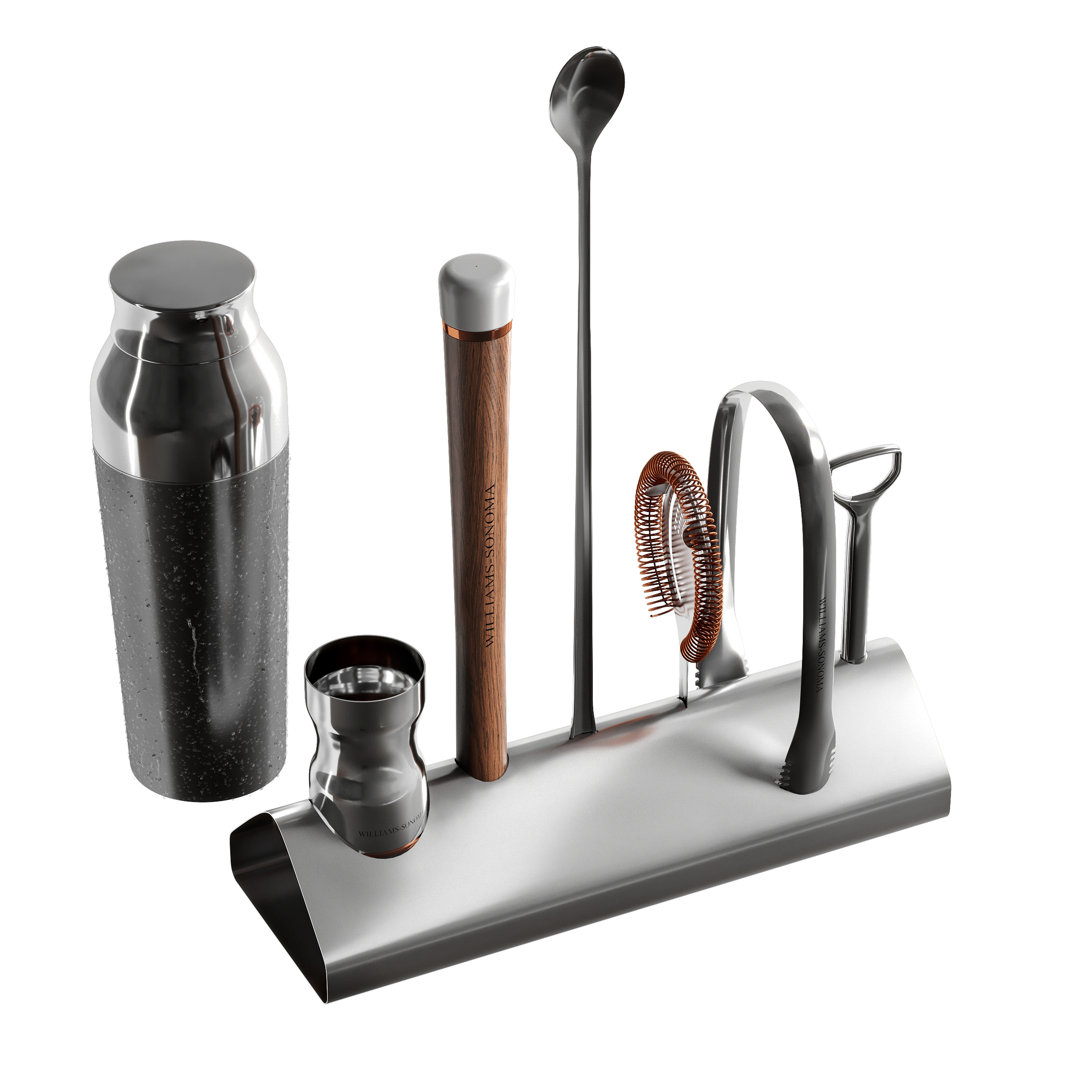 Williams Sonoma Signature Bar Tool Set with Stand & Cocktail Shaker by