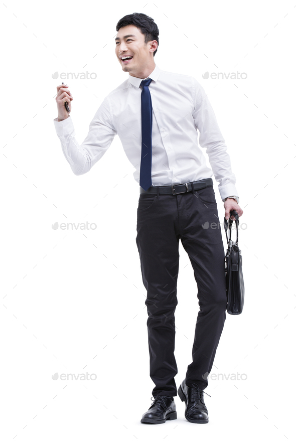 Fashionable businessman punching the air
