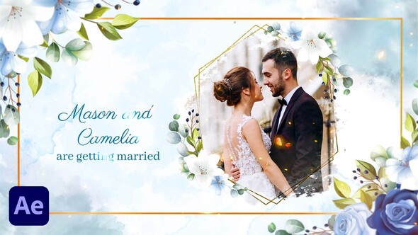 Watercolor and Floral Wedding Invitation Video Displays template preview