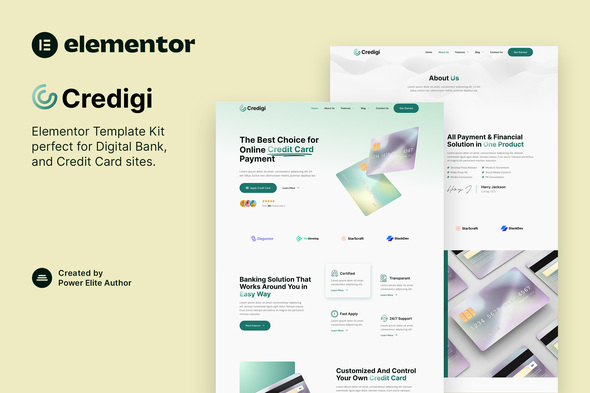 Credigi – Digital Bank & Credit Card Elementor Template Kit