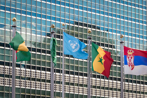 Flags at United Nations Headquarters - New York, USA - Stock Photo - Images