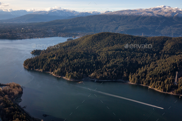 Aerial view on Admiralty Point Park and Deep Cove