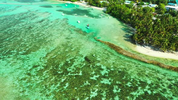 Aerial drone shot tourism of perfect lagoon beach trip by blue sea and bright sandy background of a  alt
