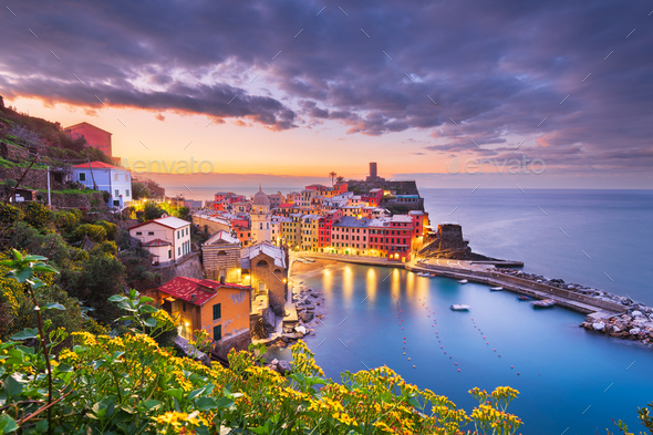 Vernazza, La Spezia, Liguria, Italy in Cinque Terre - Stock Photo - Images