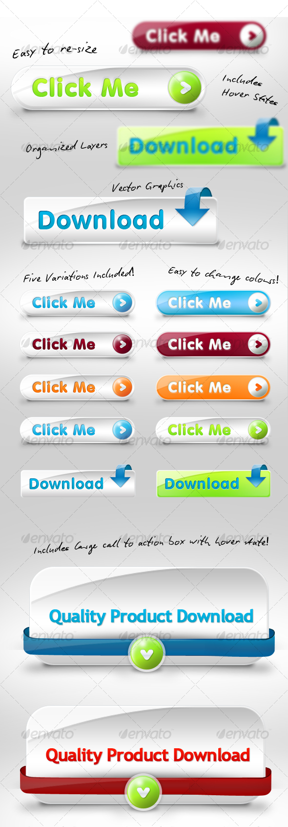 Various web buttons & Featured download box - Buttons Web Elements