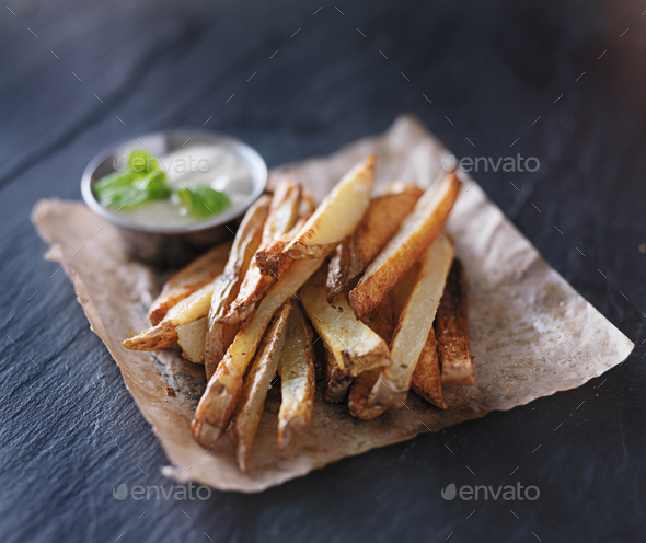 potato fries with mint dip on the side