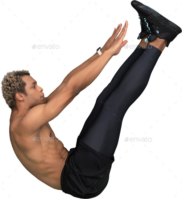 a man doing a yoga pose with his leg up in the air