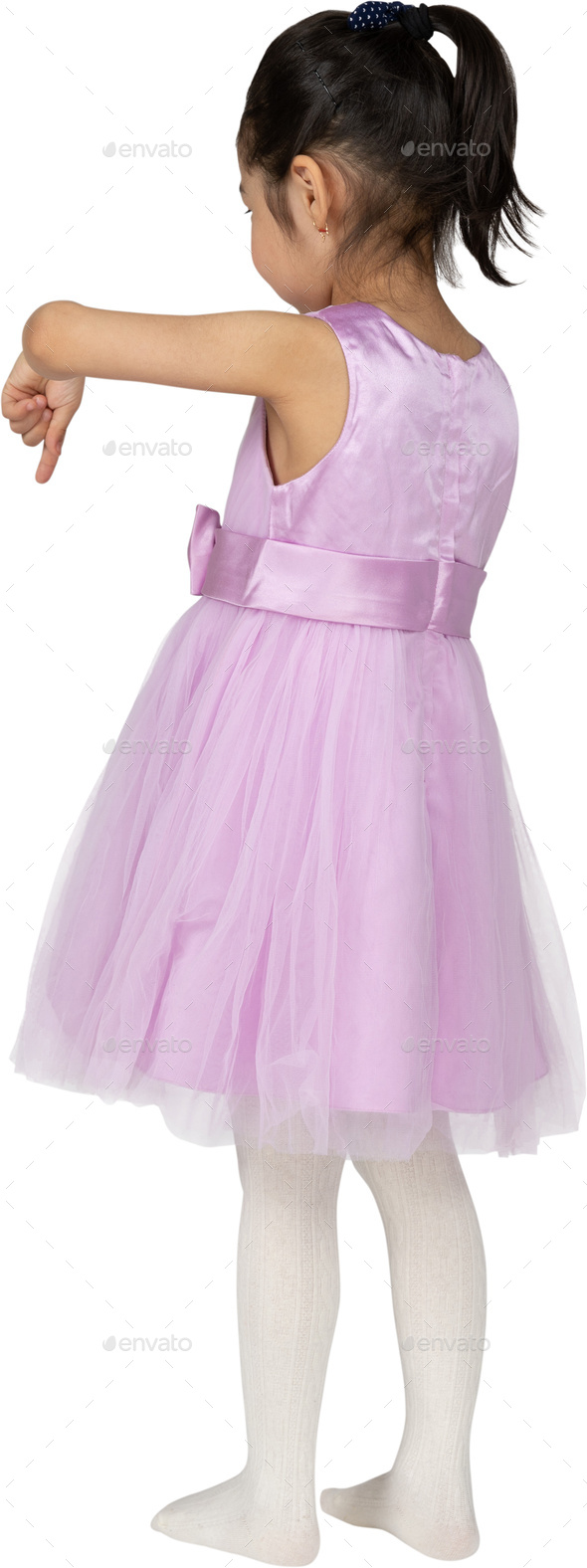 a little girl in a pink dress and white tights Stock Photo by Icons8
