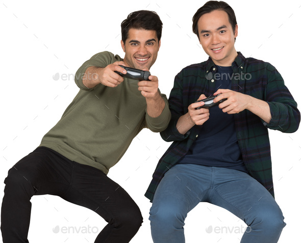 two men playing a video game on a nintendo wii controller