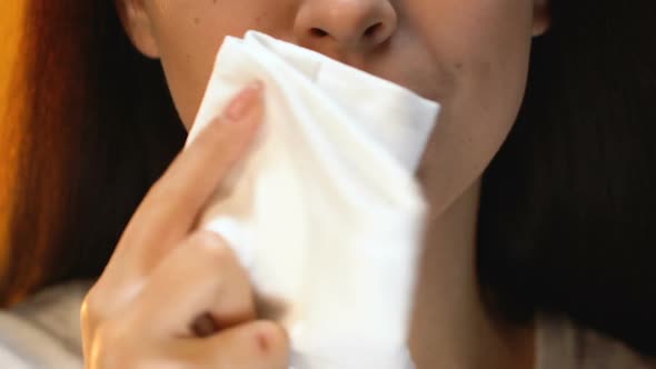 Woman Wiping Mouth With Napkin After Dinner, Etiquette Rules, Good Manners alt
