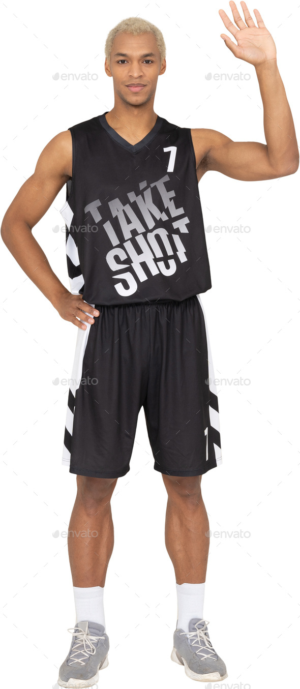 a young man wearing a black tank top and basketball shorts