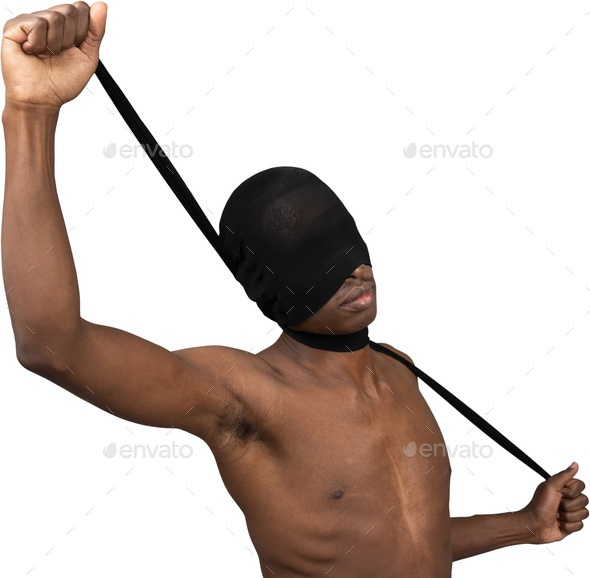 a man wearing a ninja mask and holding a long pole