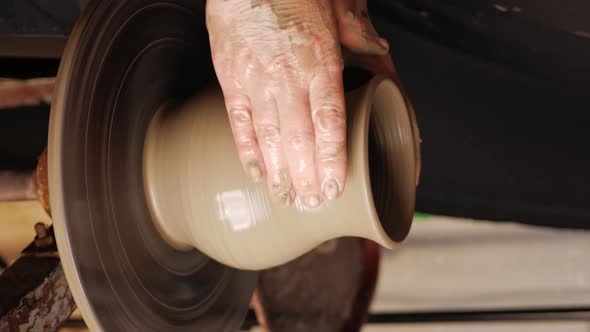 Professional Potter Makes Vessel Jug for Milk