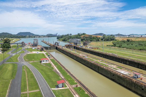 Panama Canal at Miraflores Locks - Panama City, Panama - Stock Photo - Images