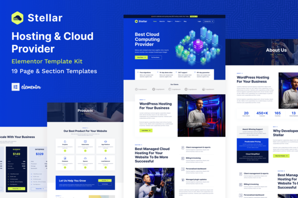 Stellar - Hosting & Cloud Provider WordPress Elementor Template Kit