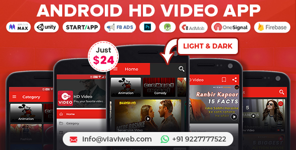 Android HD Video App (Youtube, Server Videos )