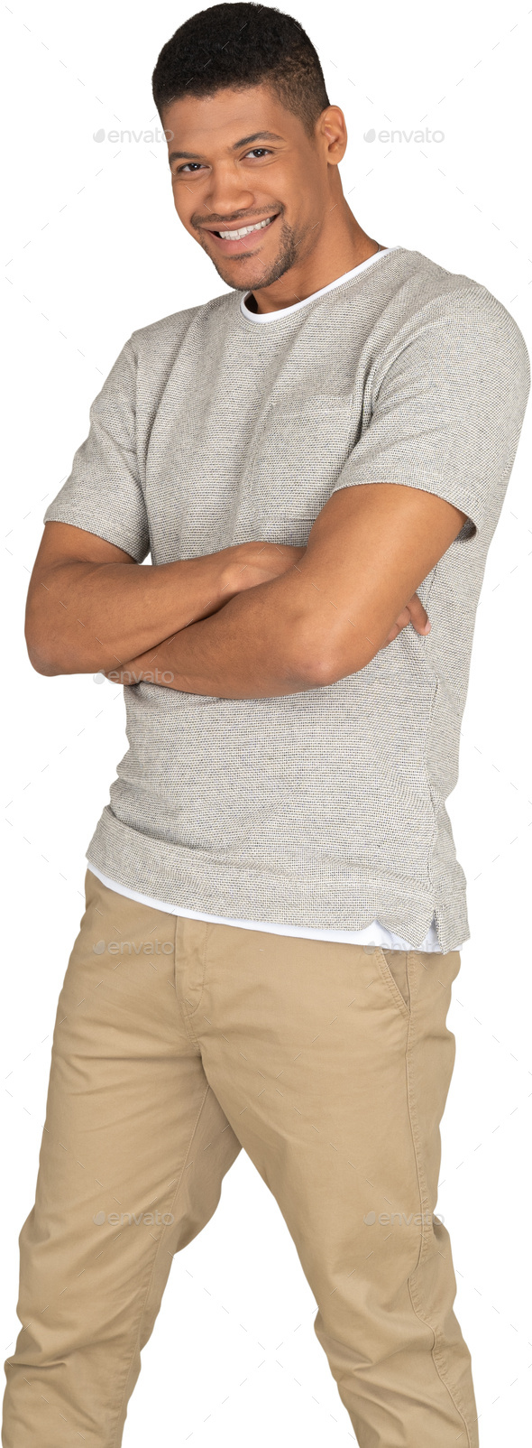 Cool Laid Back Man Wearing A Grey Shirt With Rolled Up Sleeves And Khaki  Pants Standing With A Big Smile Against A White Background Stock Photo  Picture And Royalty Free Image Image