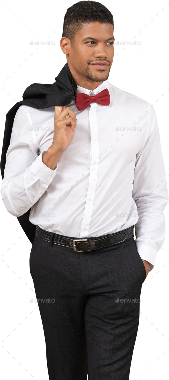 red bow tie white shirt black pants