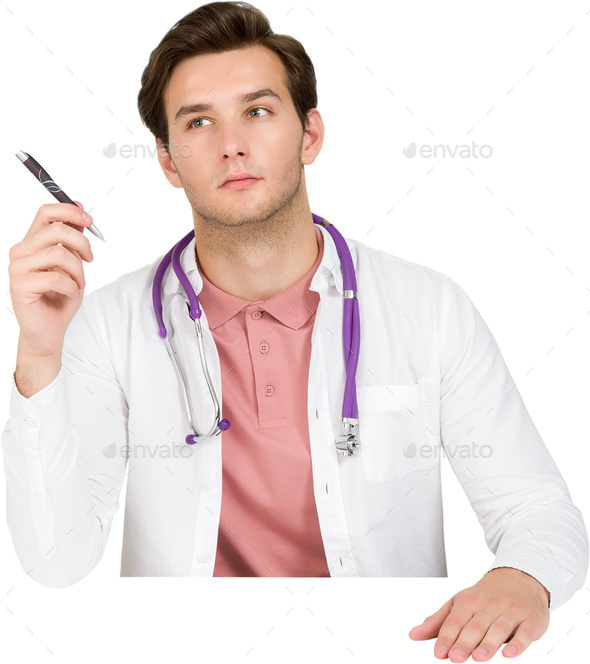a man wearing a white lab coat and a stethoscope Stock Photo by Icons8