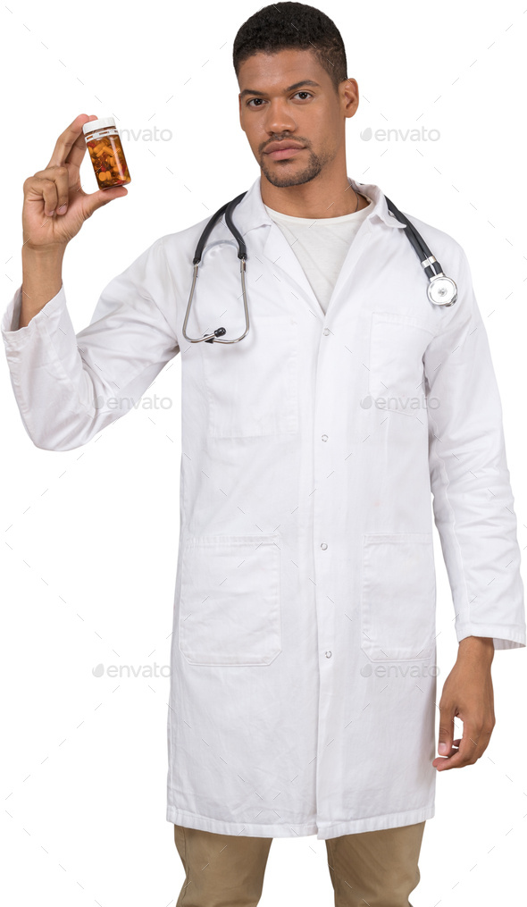 a doctor wearing a white lab coat and a stethoscope Stock Photo by Icons8
