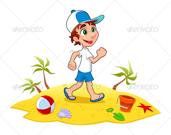 Boy is Walking on the Sand - Sports/Activity Conceptual
