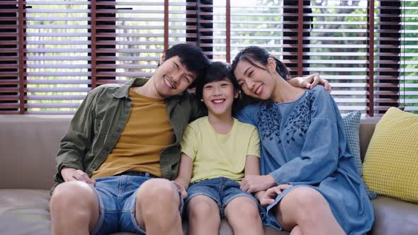 portrait of happy Asian family