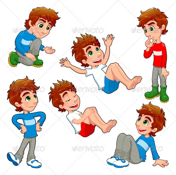 Boy in Different Poses and Expressions - People Characters