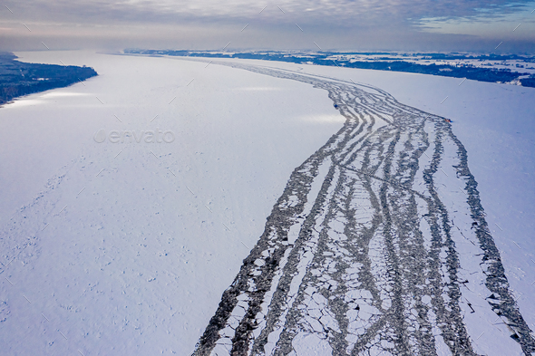 Icebreaker On Vistula River In Winter Plock Poland Stock Photo